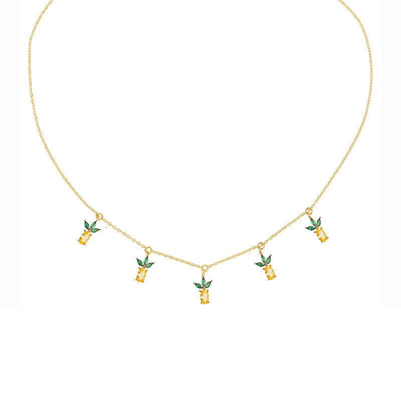 Wholesale Colorful Zircon Cherry Peach Tropical Fruit Copper Necklace